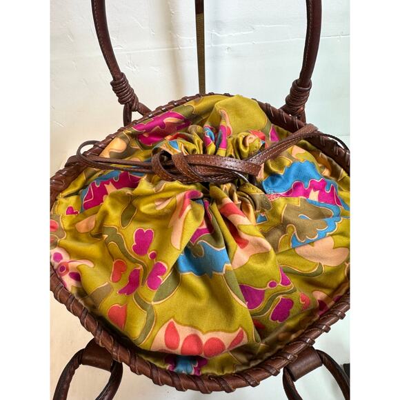 Valentino Woven Fiber & Leather Drawstring Tote 1967 RARE - Picture 3 of 14